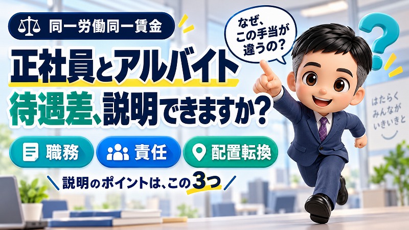 正社員とアルバイトの待遇差を聞かれたら、職務・責任・配置転換の3つで説明を！